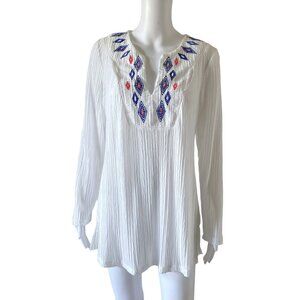 CATALINA Womens Size Medium White Bathing Swim Suit Cover V Neck Tunic Shirt